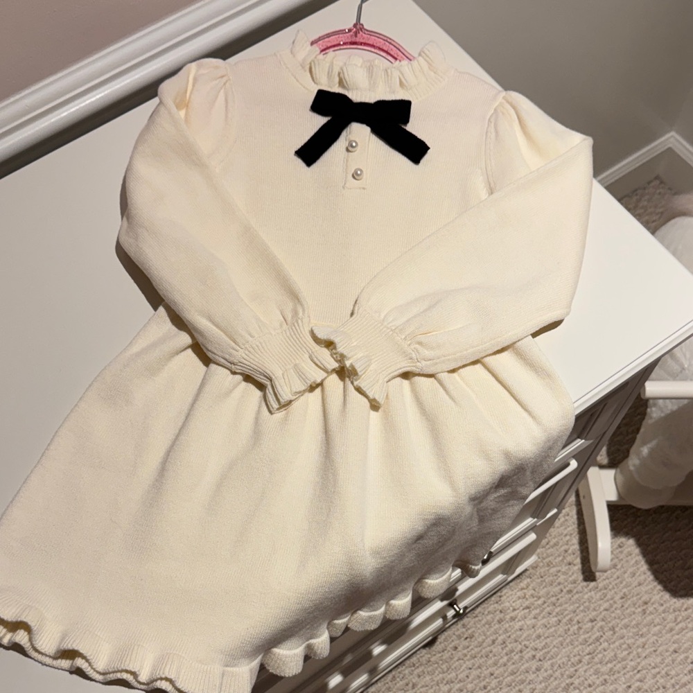Janie and Jack Cream Dress with Black Bow